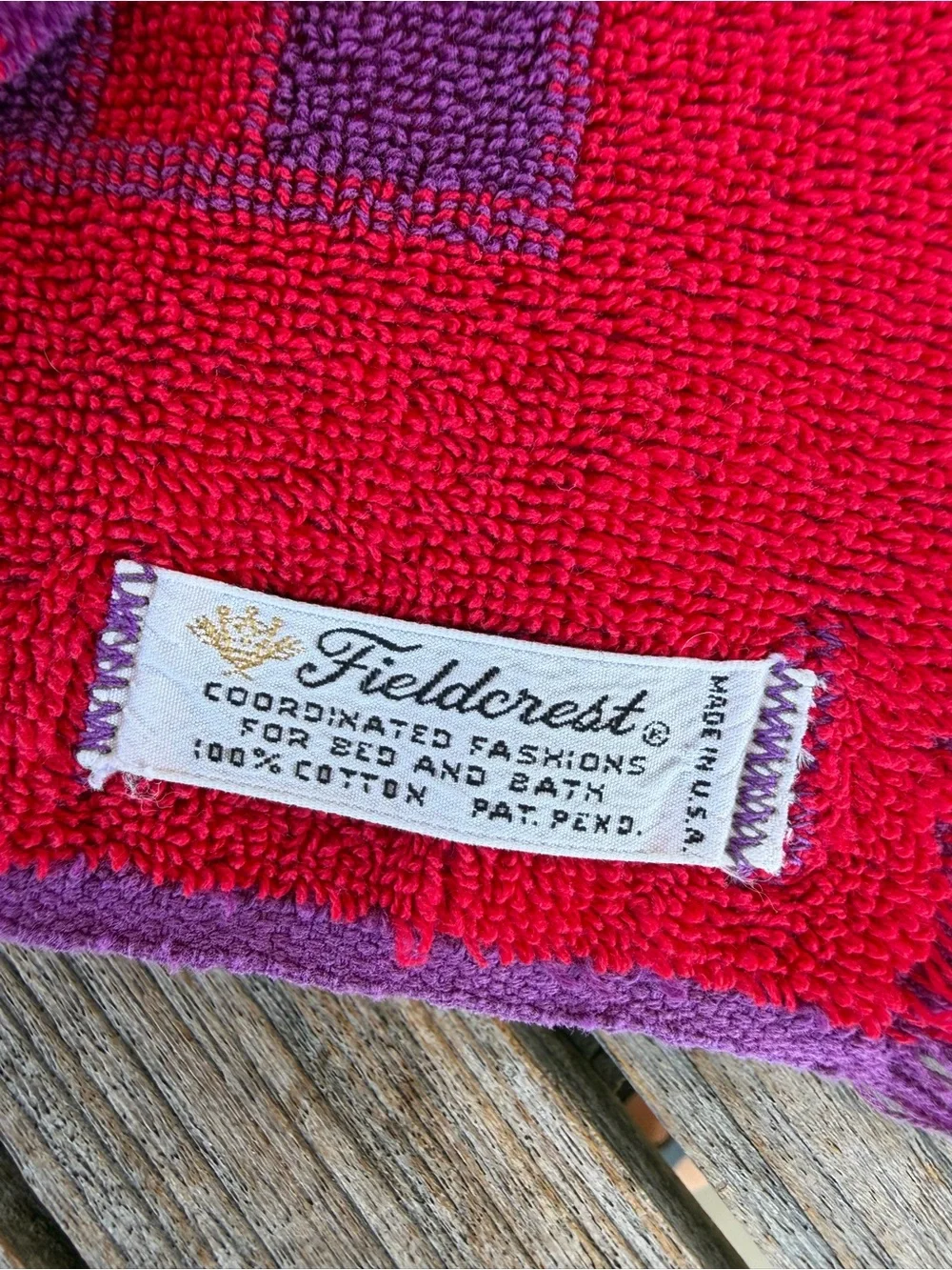 VTG Fieldcrest Yves Saint Laurent YSL Geometric Bath Towel Purple Red Fringe GUC